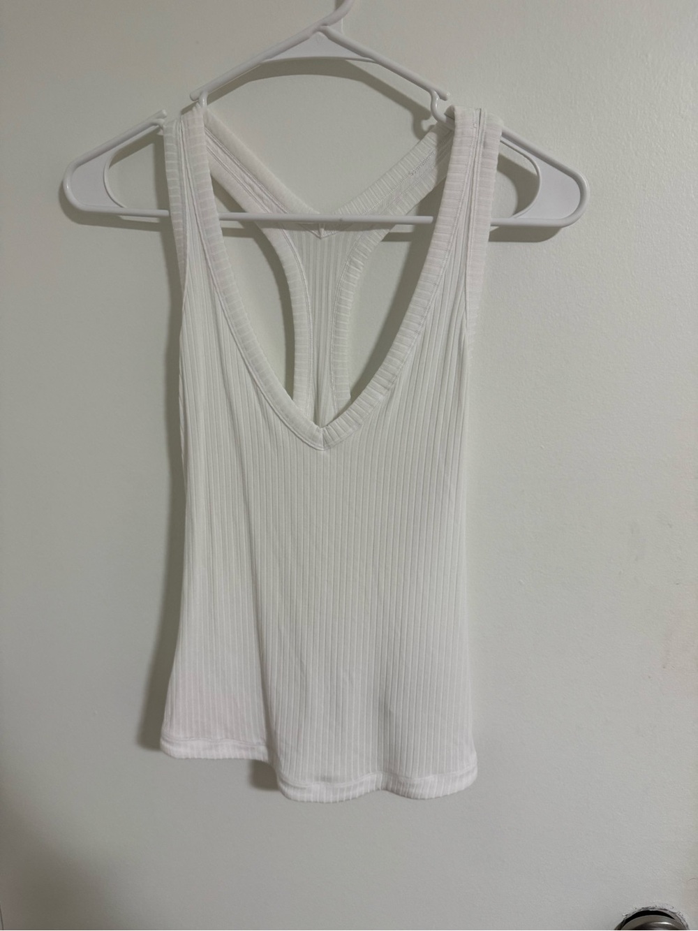 Athleta White Ribbed V-Neck Racerback Tank